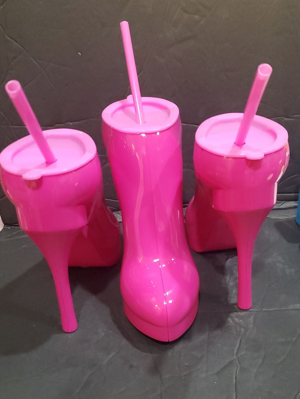 3pack pink stiletto high heel plastic drinking tumbler with pink straw brand new